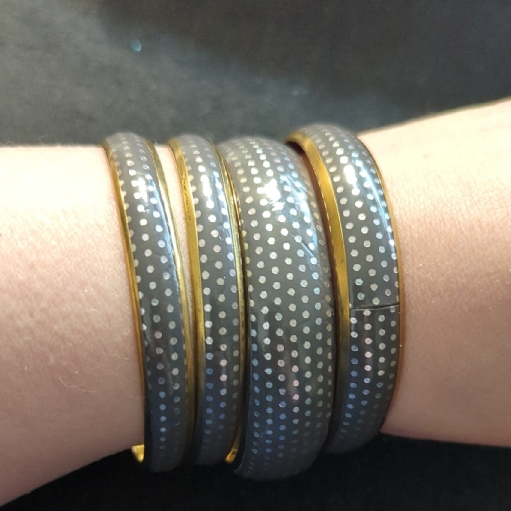 Fantasia La Moda Silver and Gold Tone Grey Polka Dot Bangle Bracelet - Set of 4